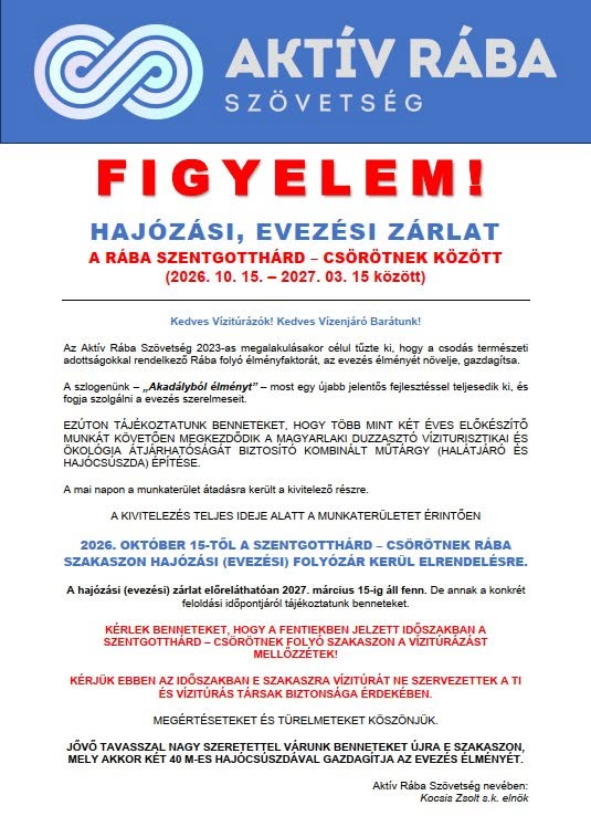 Hajózási zárlat a Rábán 2027 márciusáig